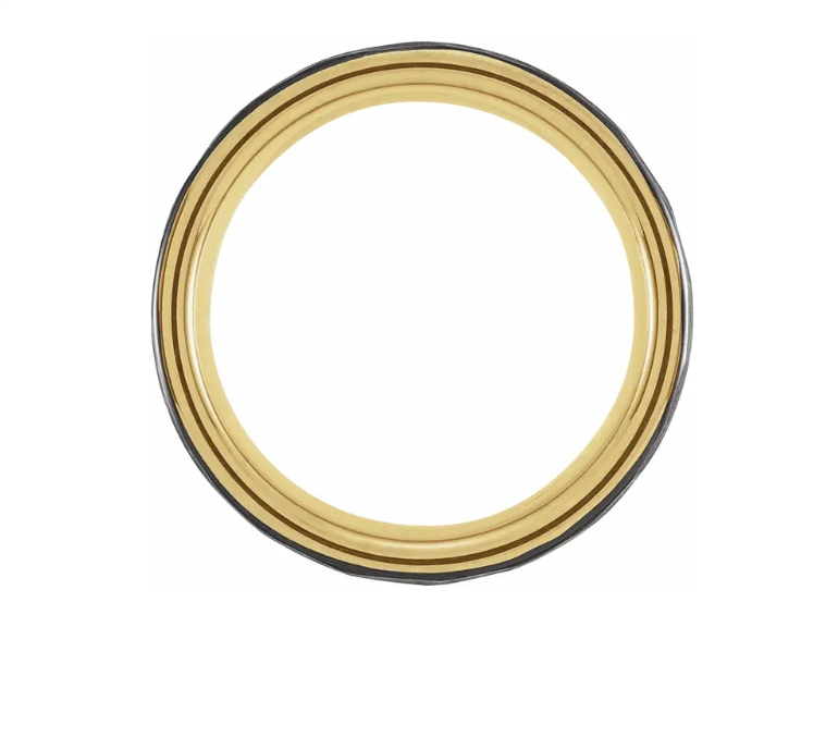 18K Yellow Gold PVD & Black PVD Tungsten 8 mm Grooved Comfort Fit Flat Mens Wedding Band Ring