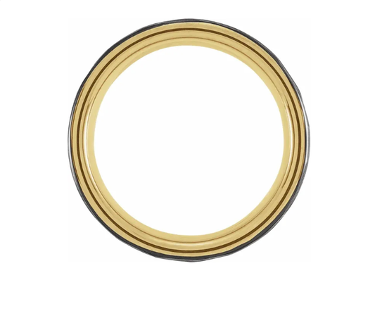 18K Yellow Gold PVD & Black PVD Tungsten 8 mm Grooved Comfort Fit Flat Mens Wedding Band Ring