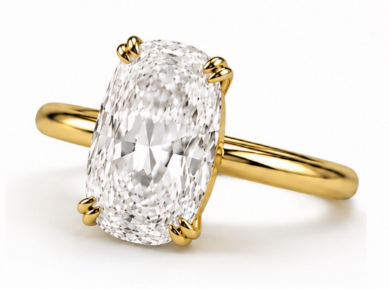 2.50 Carat Lab Elongated Cushion Cut Diamond Set in Solitaire with Double Prongs