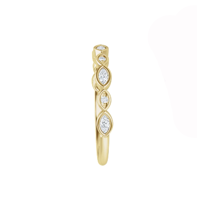 14K Gold 0.16CTW Dainty Round and Marquise Lab Diamond Wedding Band
