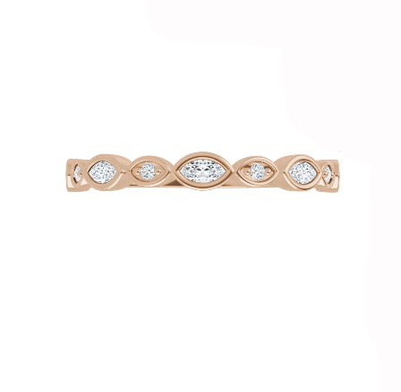 14K Gold 0.16CTW Dainty Round and Marquise Lab Diamond Wedding Band