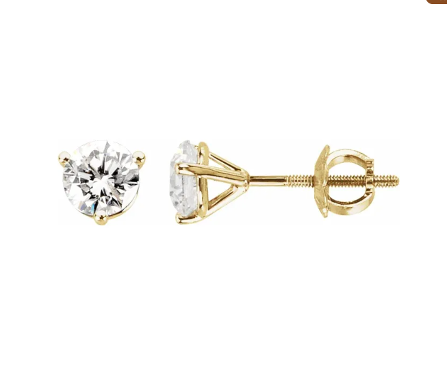 2.50ctw Three Prong Martini Set 14K Gold Round Lab Diamond Earrings
