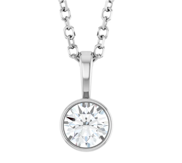 14K Gold Round Brilliant Lab Diamond Bezel Set Pendant Necklace