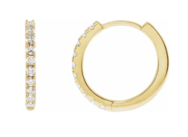14K Gold Lab Grown Diamond Hinged Hoop Earrings