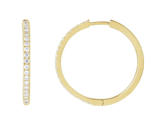 14K Gold Lab Grown Diamond Hinged Hoop Earrings