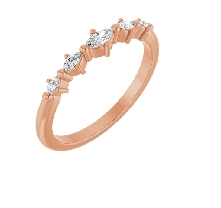 14K Gold Lab Grown Marquise Diamond Stackable Band